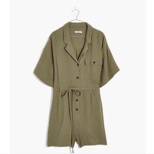 Madewell Lightspun Belted Safari Romper Olive Army Green Size M